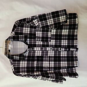 J For Justify Womens Plaid Black and  White Button Down short Shirt